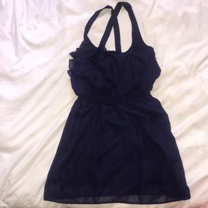 NAVY CINCHED FLOWY DRESS